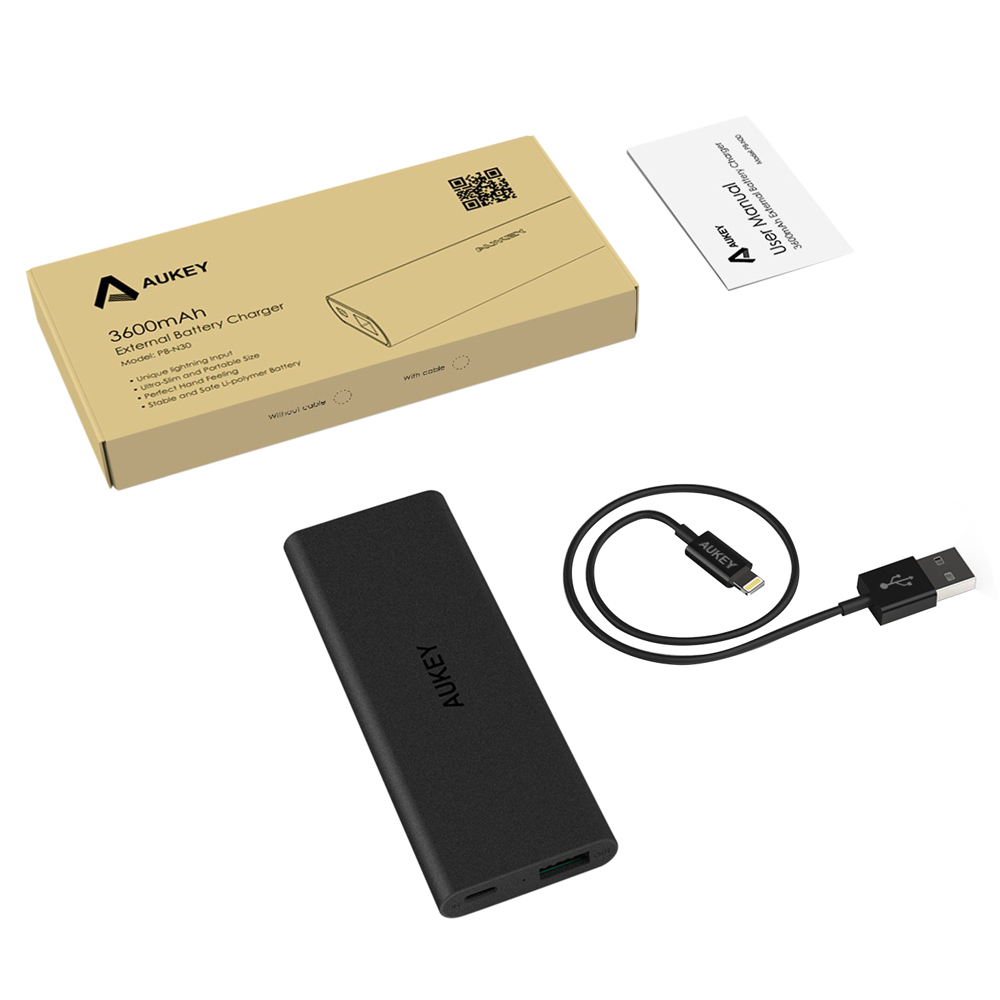 Pin Sạc Dự Phòng Aukey PB-N30 3600 mAh + Cáp MFI - Hàng Chính Hãng